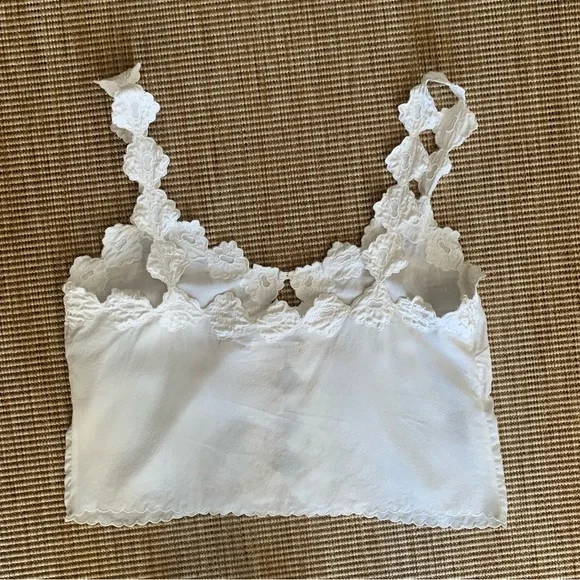 Doen Flores Silk Scalloped Button V Neck Cami Camisole Tank Blouse Top Salt - Picture 9 of 10